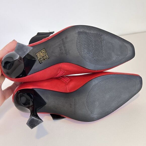 NWOB L'Intervalle Orabelle Red Leather Almond Toe Heeled Ankle Boots - Picture 6 of 8